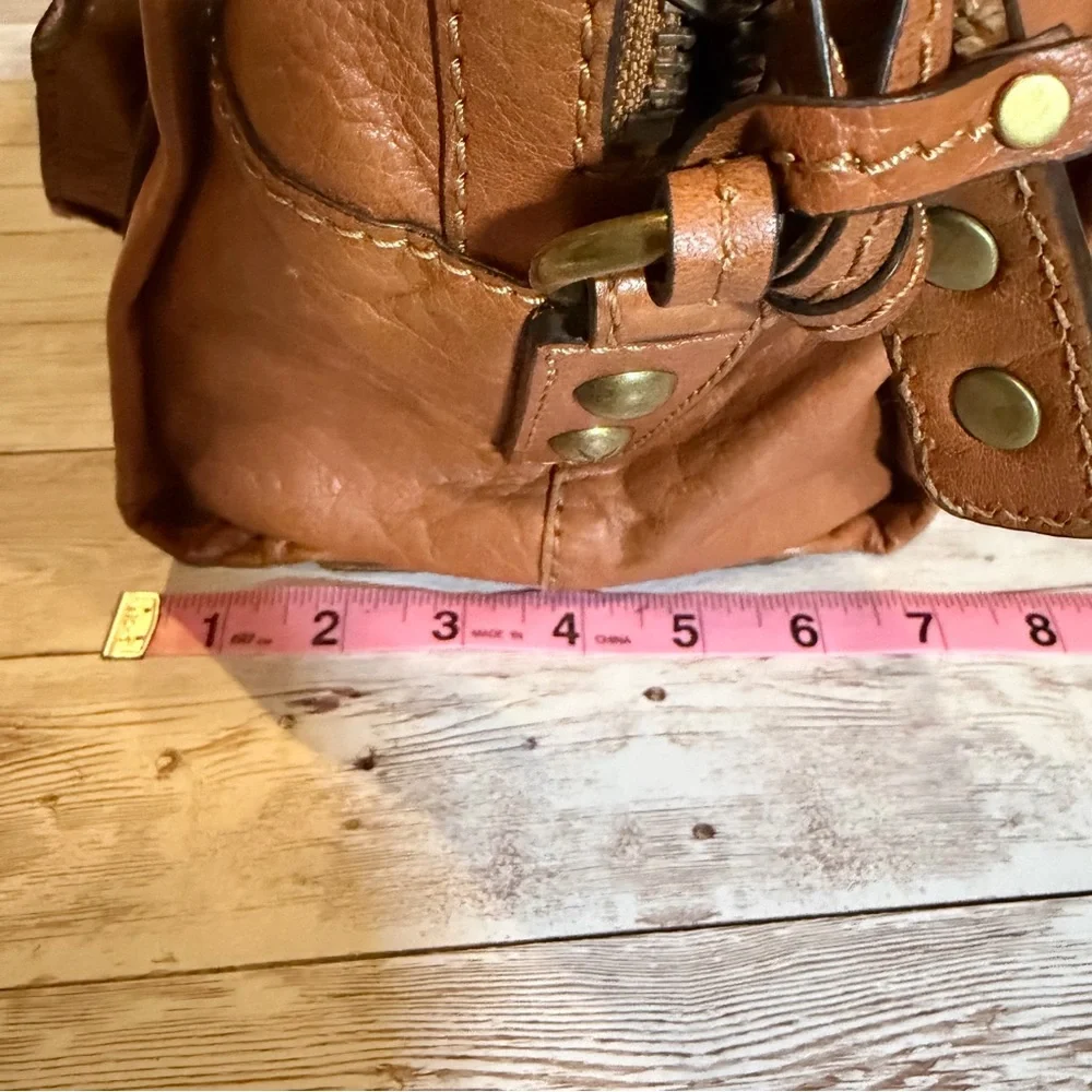 Frye Tan Leather Satchel with Studded Detail